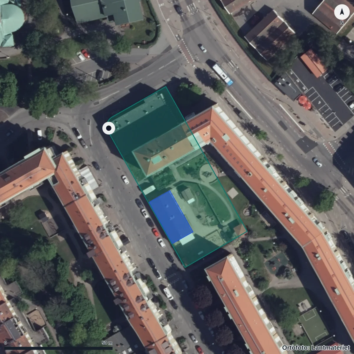 Aerial view of Solrosens Förskola Redbergsplatsen, orthophoto from Lantmäteriet