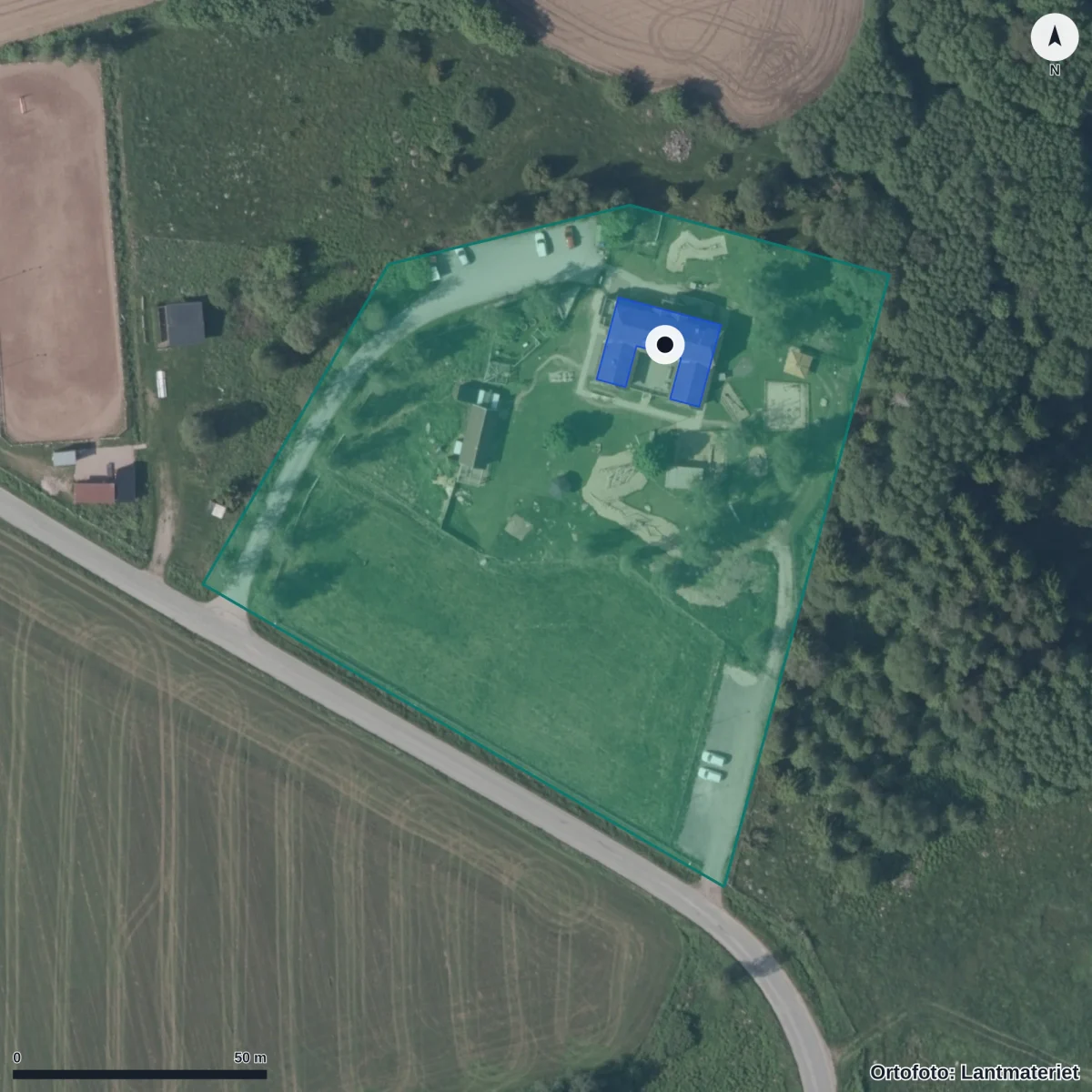 Aerial view of Enebackens Lantförskola, orthophoto from Lantmäteriet