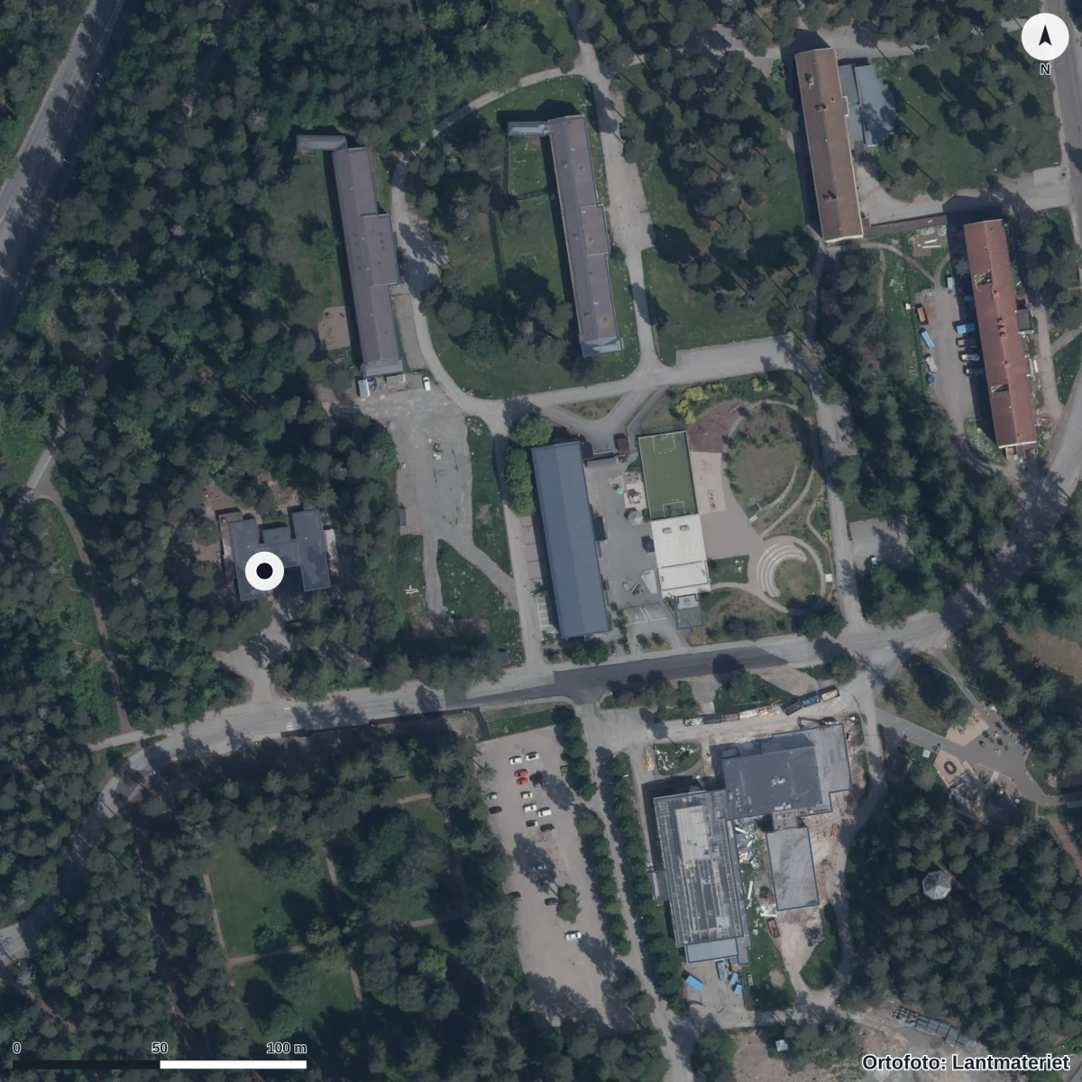 Flygbild över Ulleråkers Förskola, ortofoto från Lantmäteriet