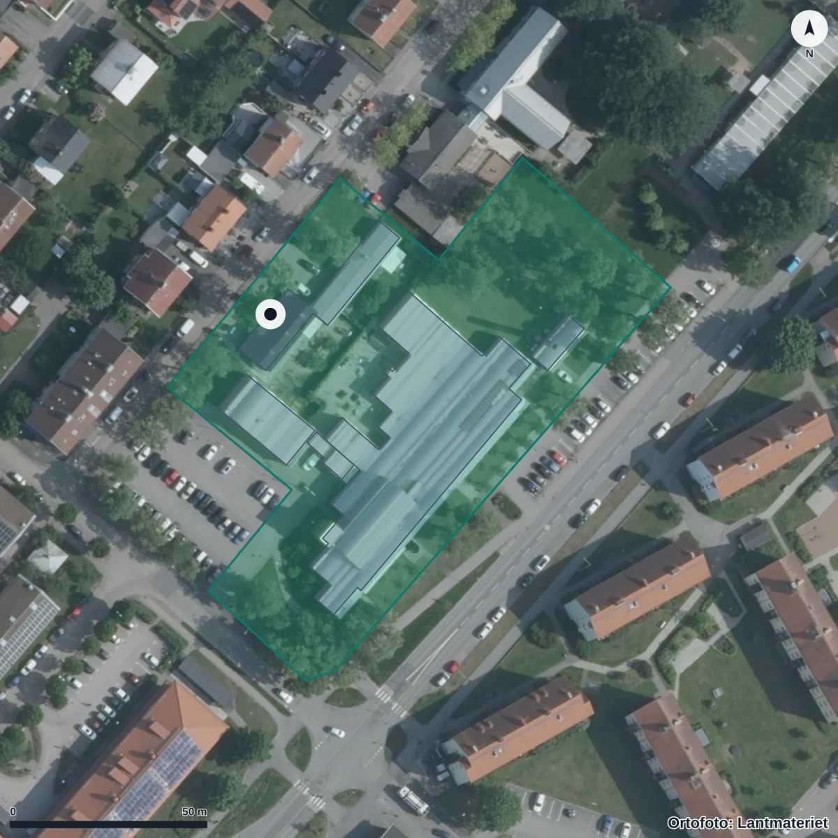 Aerial view of Fiskens Förskola, orthophoto from Lantmäteriet