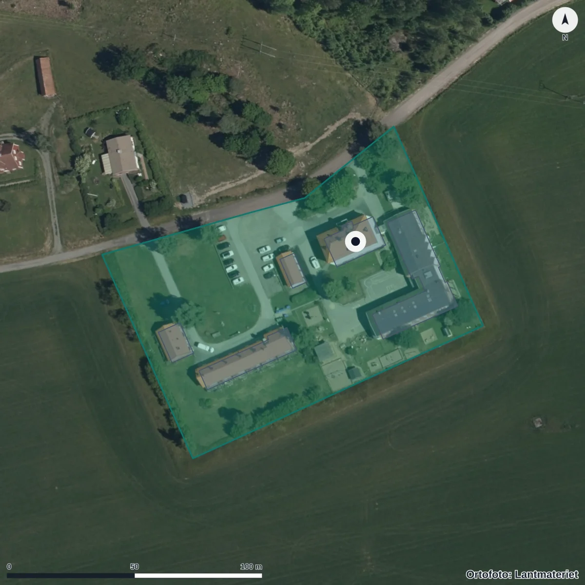 Flygbild över Kuddby Förskola, ortofoto från Lantmäteriet