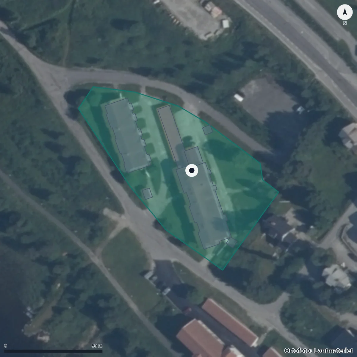 Aerial view of Funäsdalens Förskola, orthophoto from Lantmäteriet