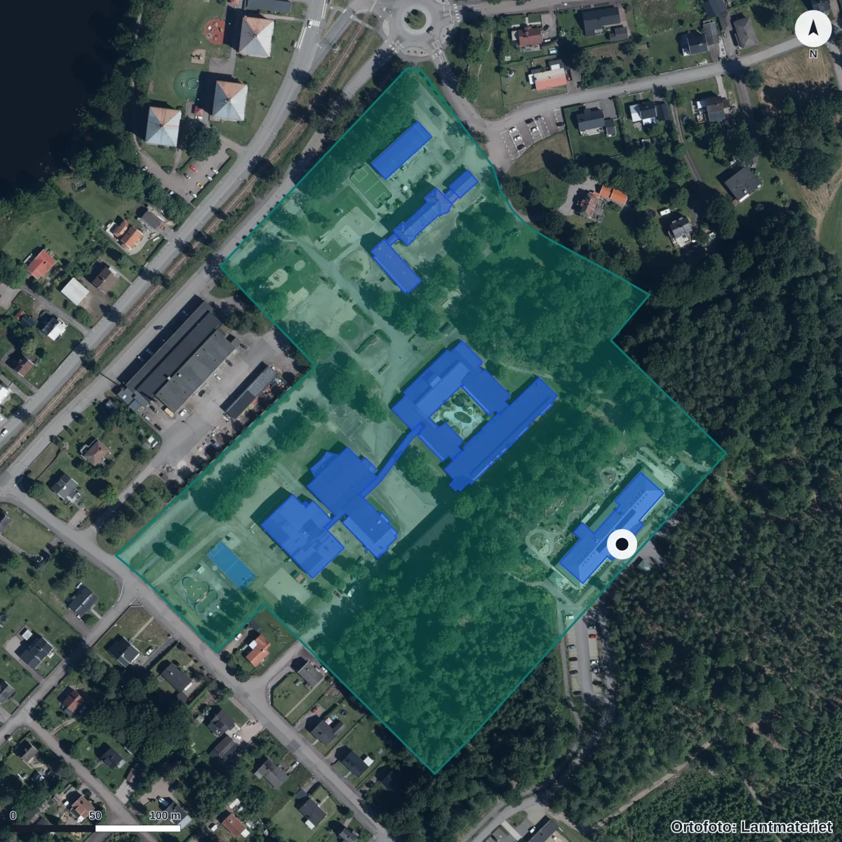 Flygbild över Lyckoskogen, ortofoto från Lantmäteriet
