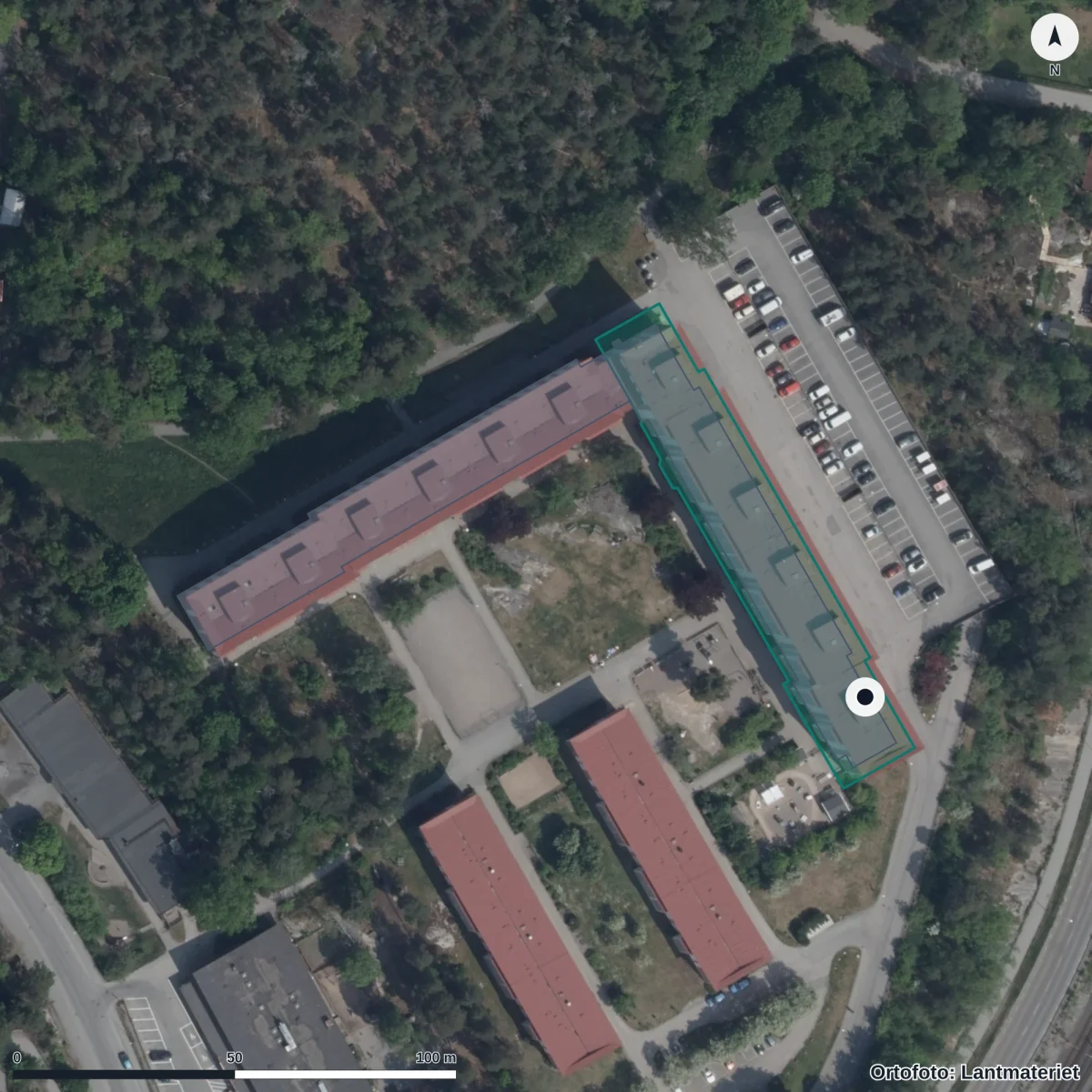 Flygbild över Förskolan Freja Vaxholm, ortofoto från Lantmäteriet