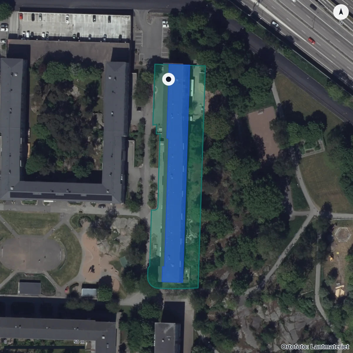 Flygbild över Mumin, ortofoto från Lantmäteriet
