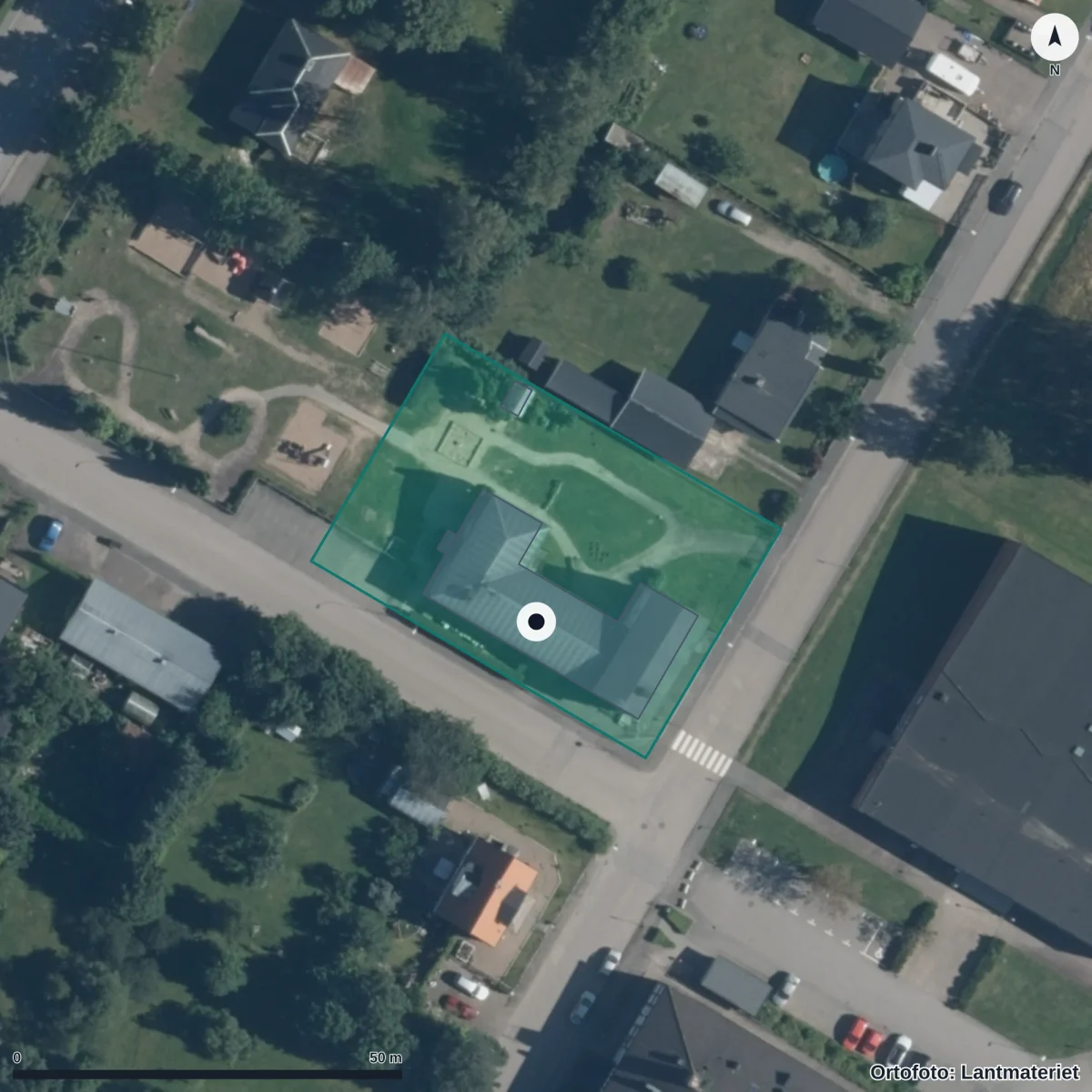 Flygbild över Förskolan Heden, ortofoto från Lantmäteriet
