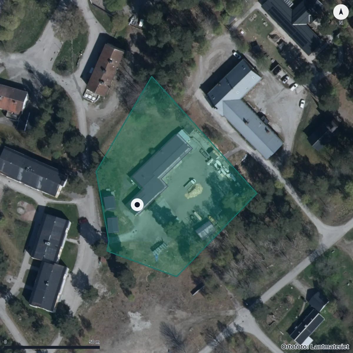 Aerial view of Stallbackens Förskola, orthophoto from Lantmäteriet