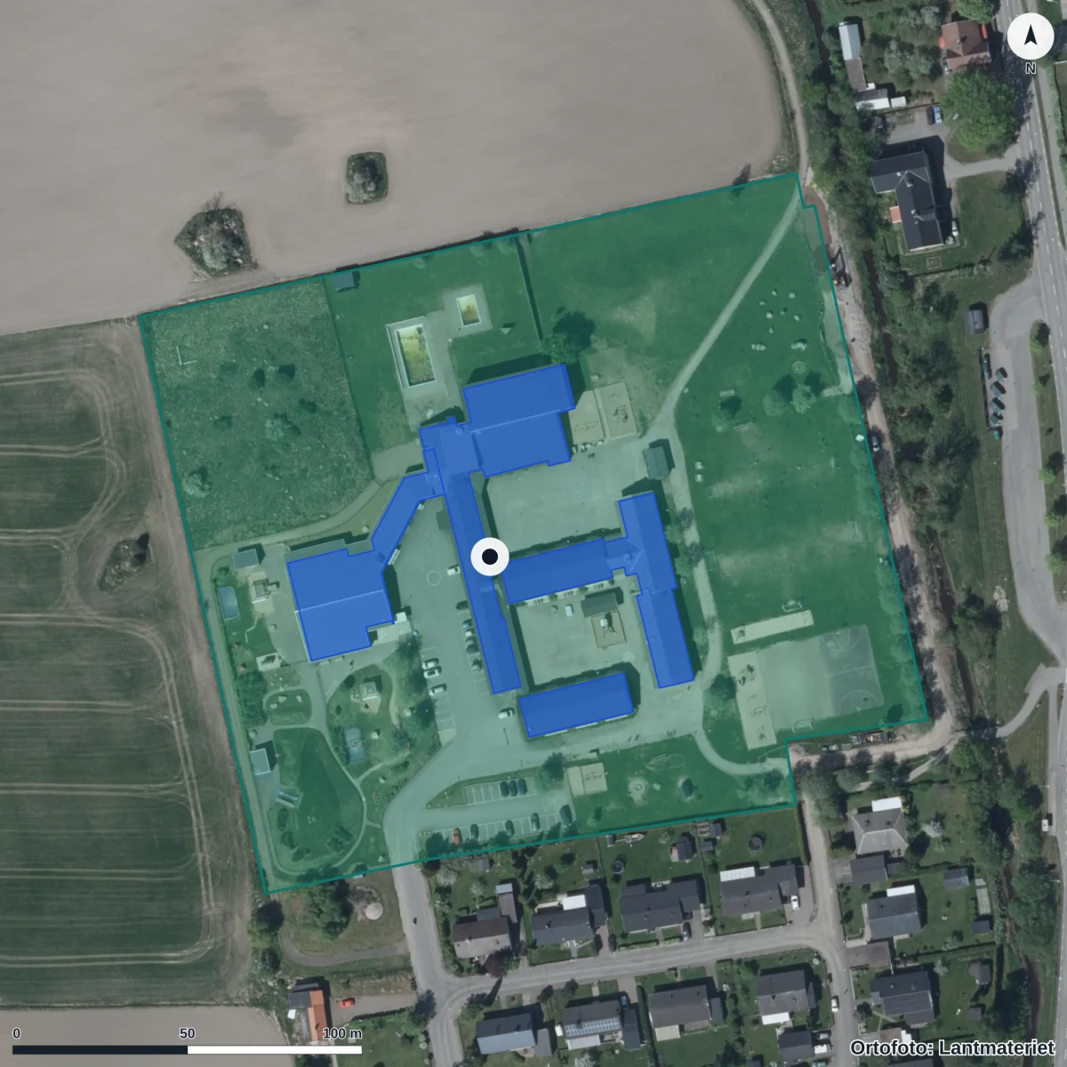 Aerial view of Tidans Förskola, orthophoto from Lantmäteriet