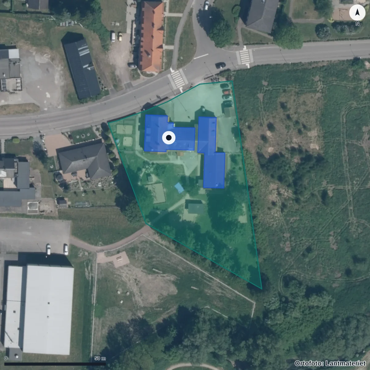 Aerial view of Mariebo Förskola, orthophoto from Lantmäteriet