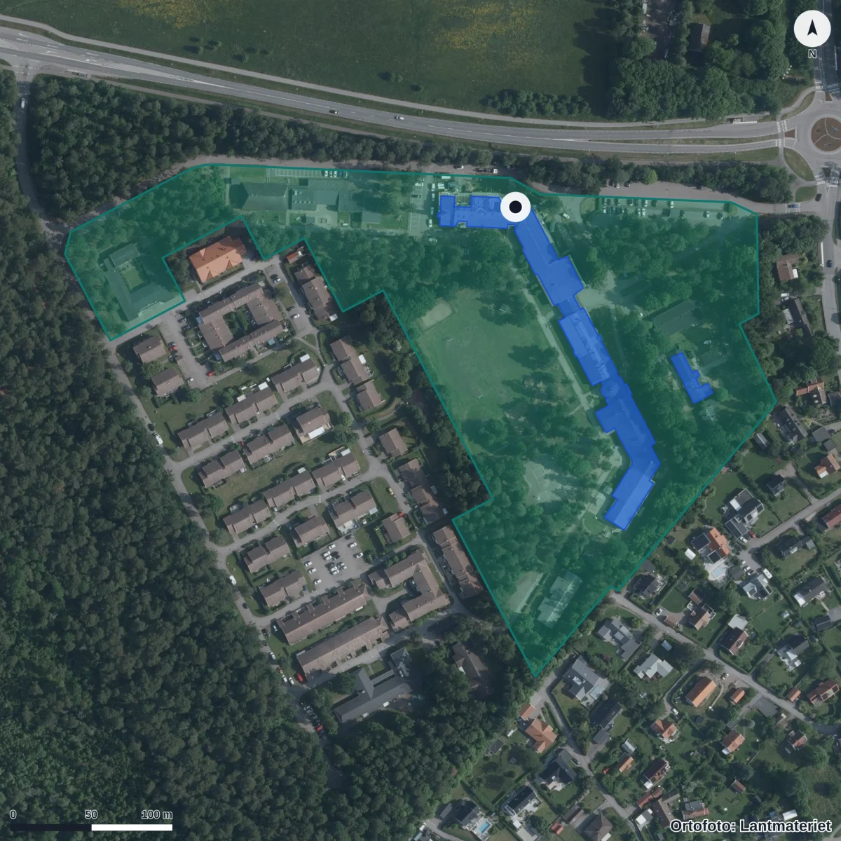 Aerial view of Eketånga Förskola, orthophoto from Lantmäteriet