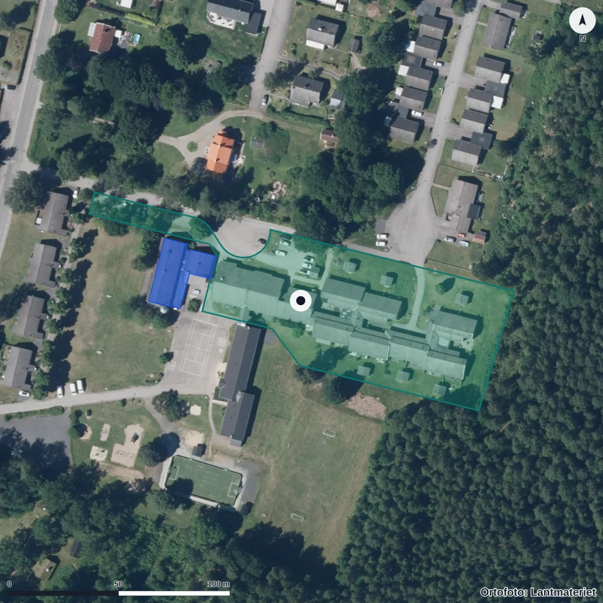 Aerial view of Virestads Förskola, orthophoto from Lantmäteriet