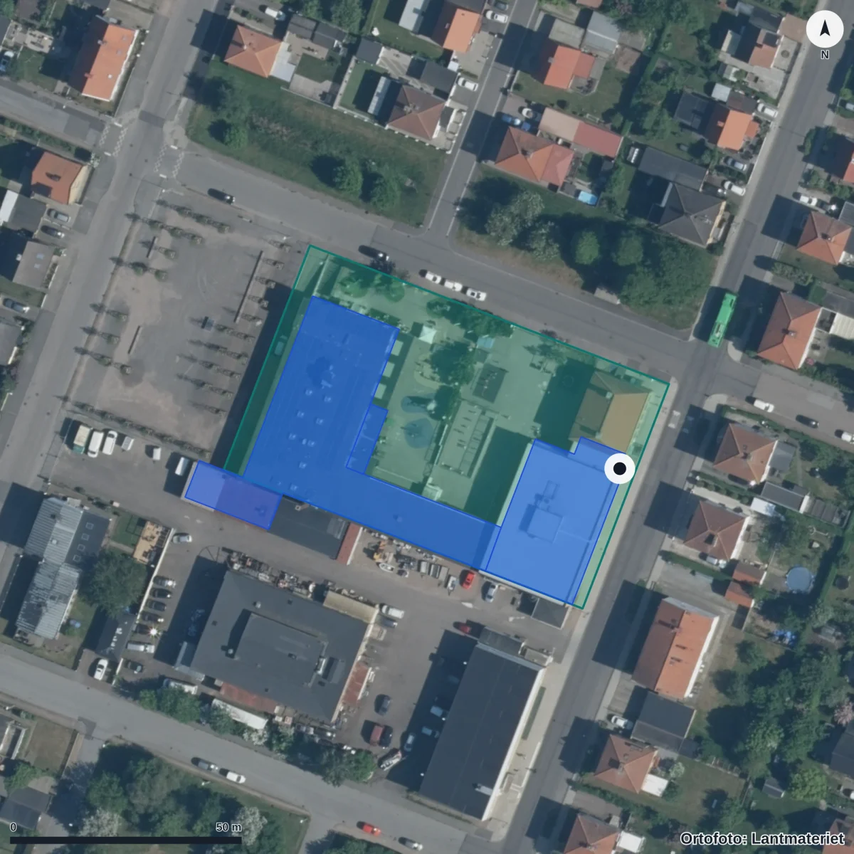 Flygbild över Stjärnfallets Förskola, ortofoto från Lantmäteriet