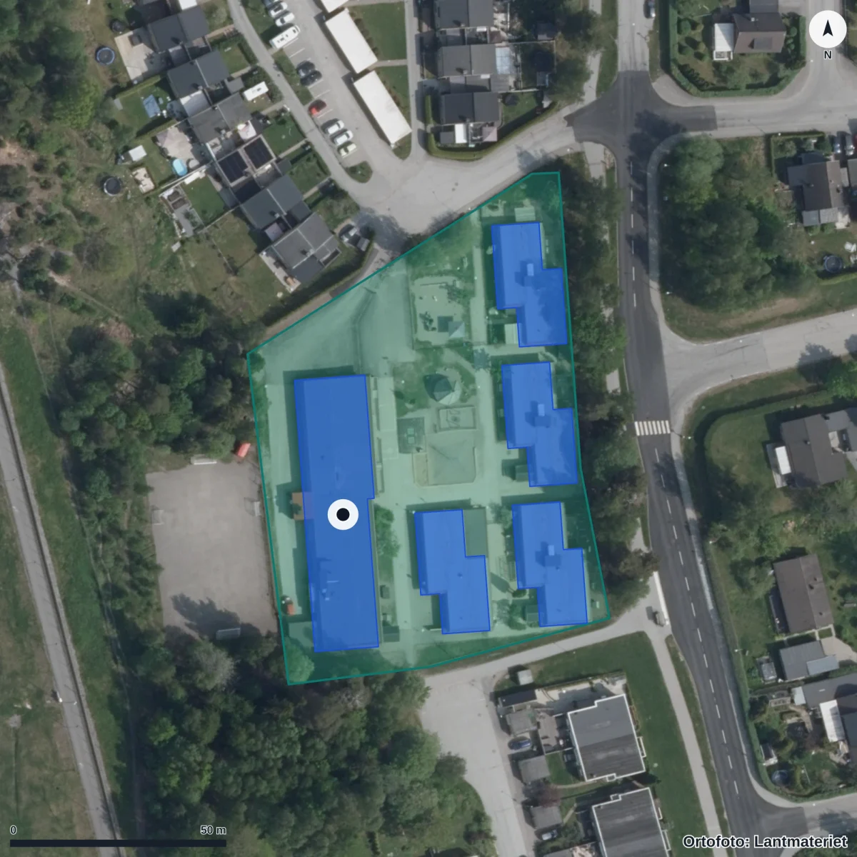 Aerial view of Freinetförskolan Mimer, orthophoto from Lantmäteriet