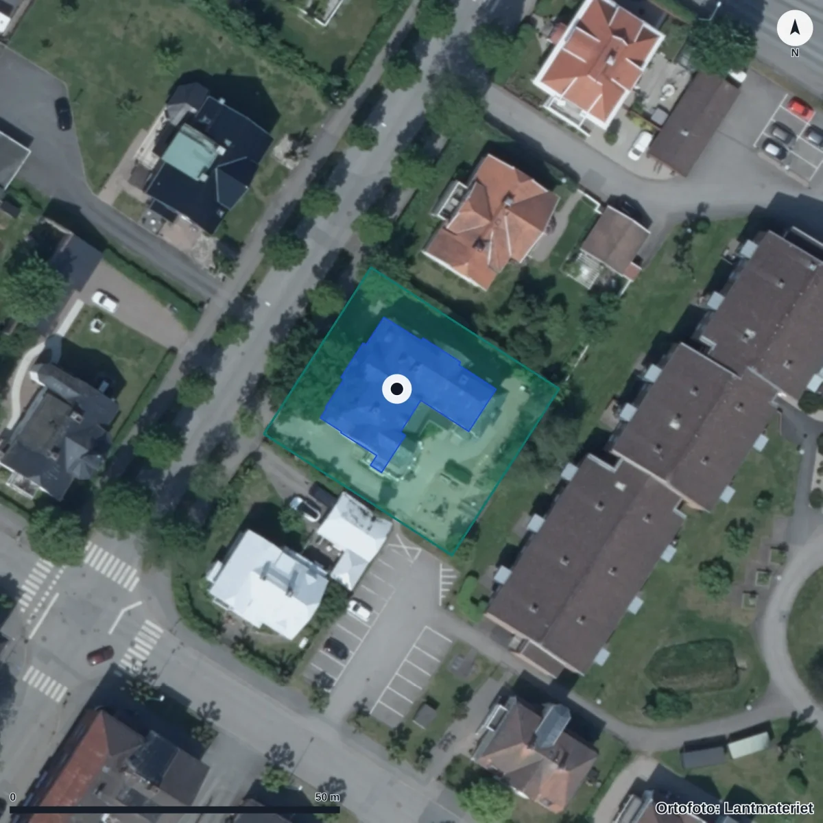 Flygbild över Häggska Förskola, ortofoto från Lantmäteriet