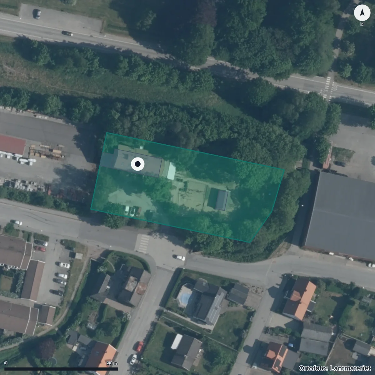 Flygbild över Stationens Förskola, ortofoto från Lantmäteriet