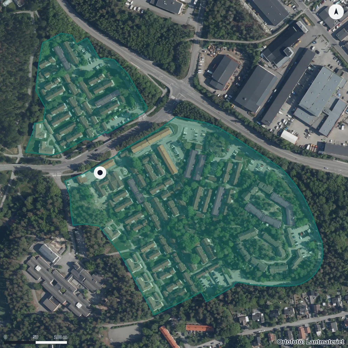 Aerial view of Wåga Och Wilja AB Cylinders Förskola, orthophoto from Lantmäteriet