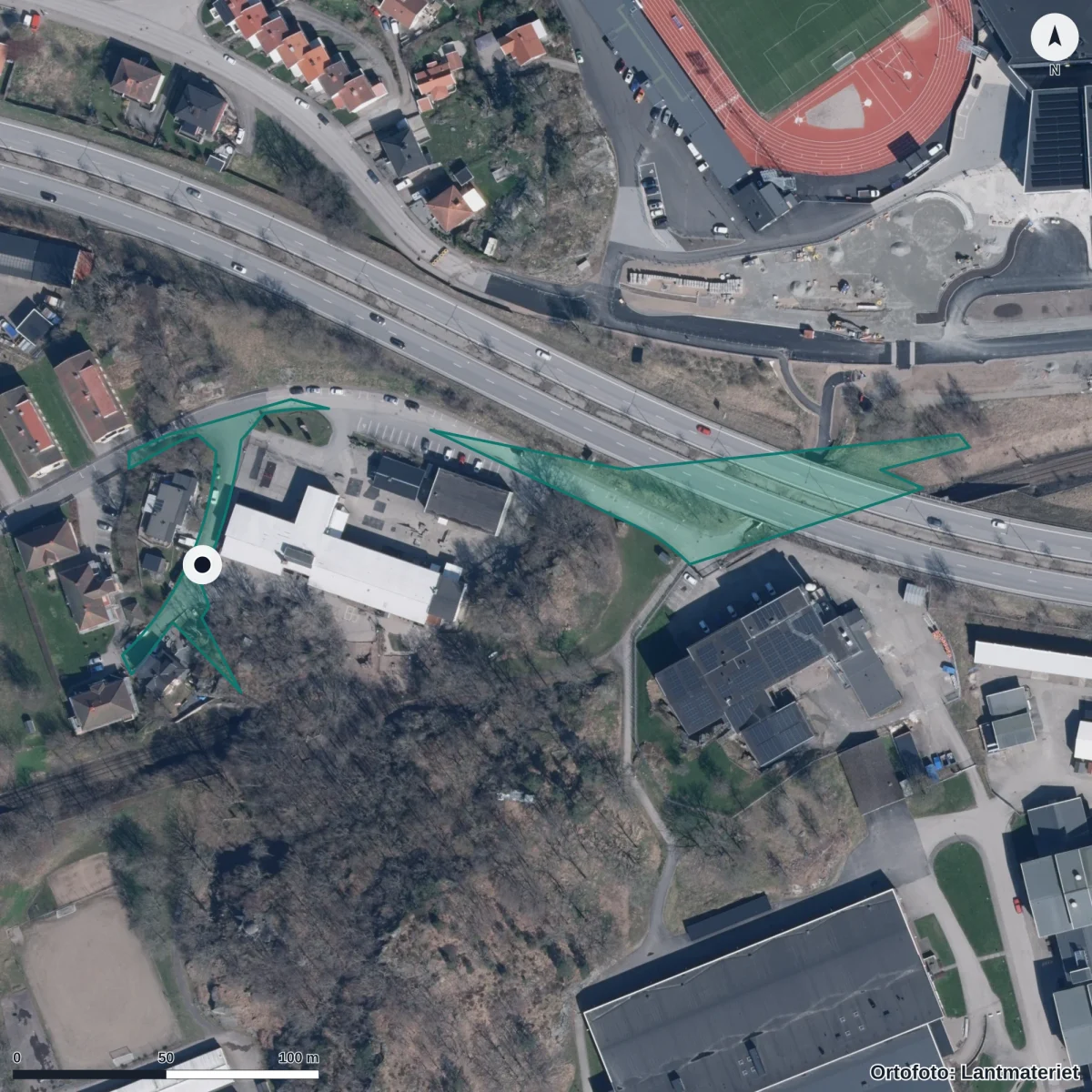 Aerial view of Stenbackeskolans Förskola, orthophoto from Lantmäteriet