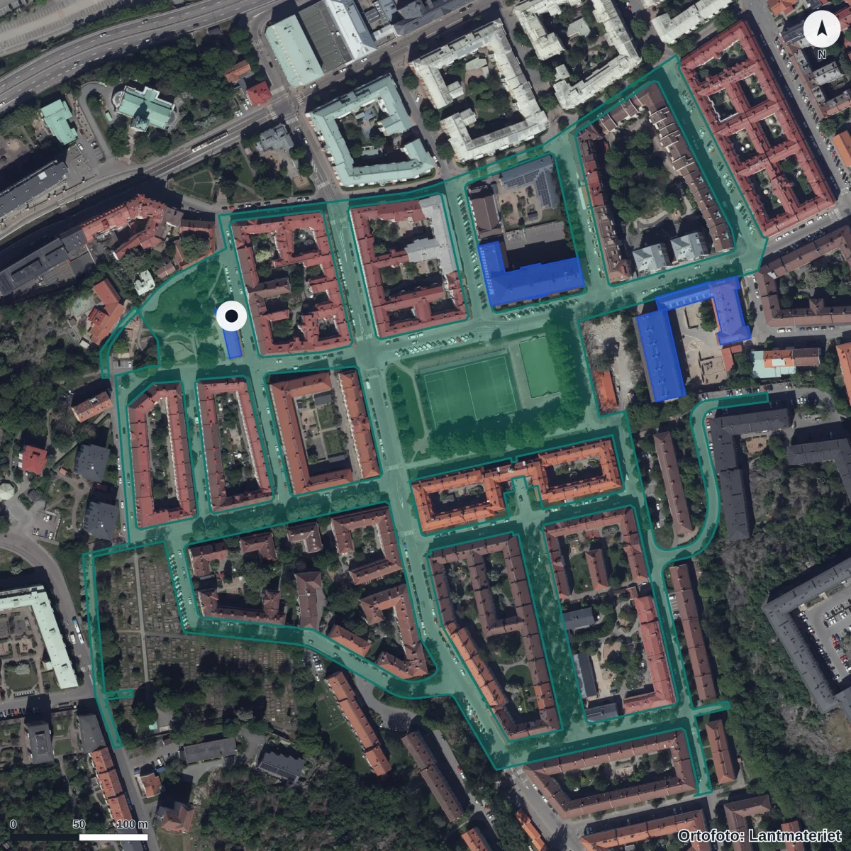 Aerial view of Tellgrensgatan 7 Förskola, orthophoto from Lantmäteriet
