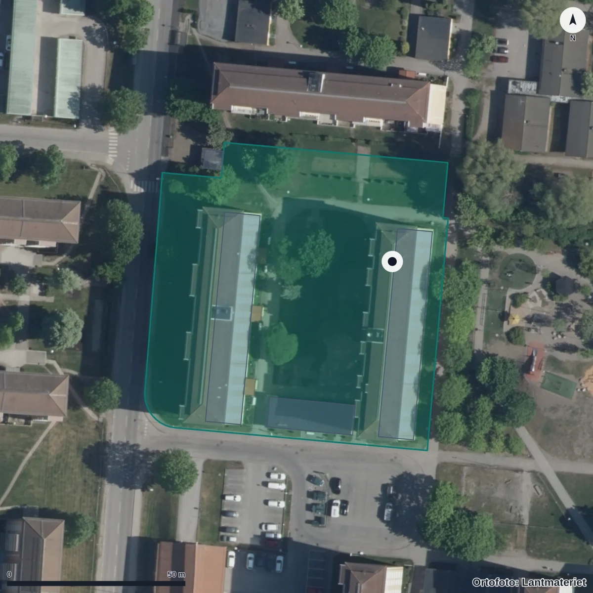 Flygbild över Förskolan Skogsläntan, ortofoto från Lantmäteriet