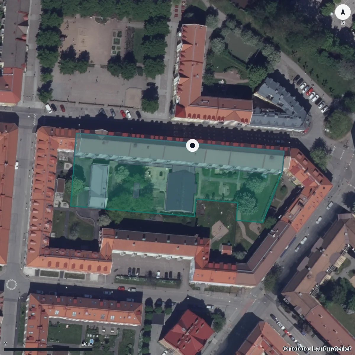Flygbild över Brämaregatan 2 D Förskola, ortofoto från Lantmäteriet