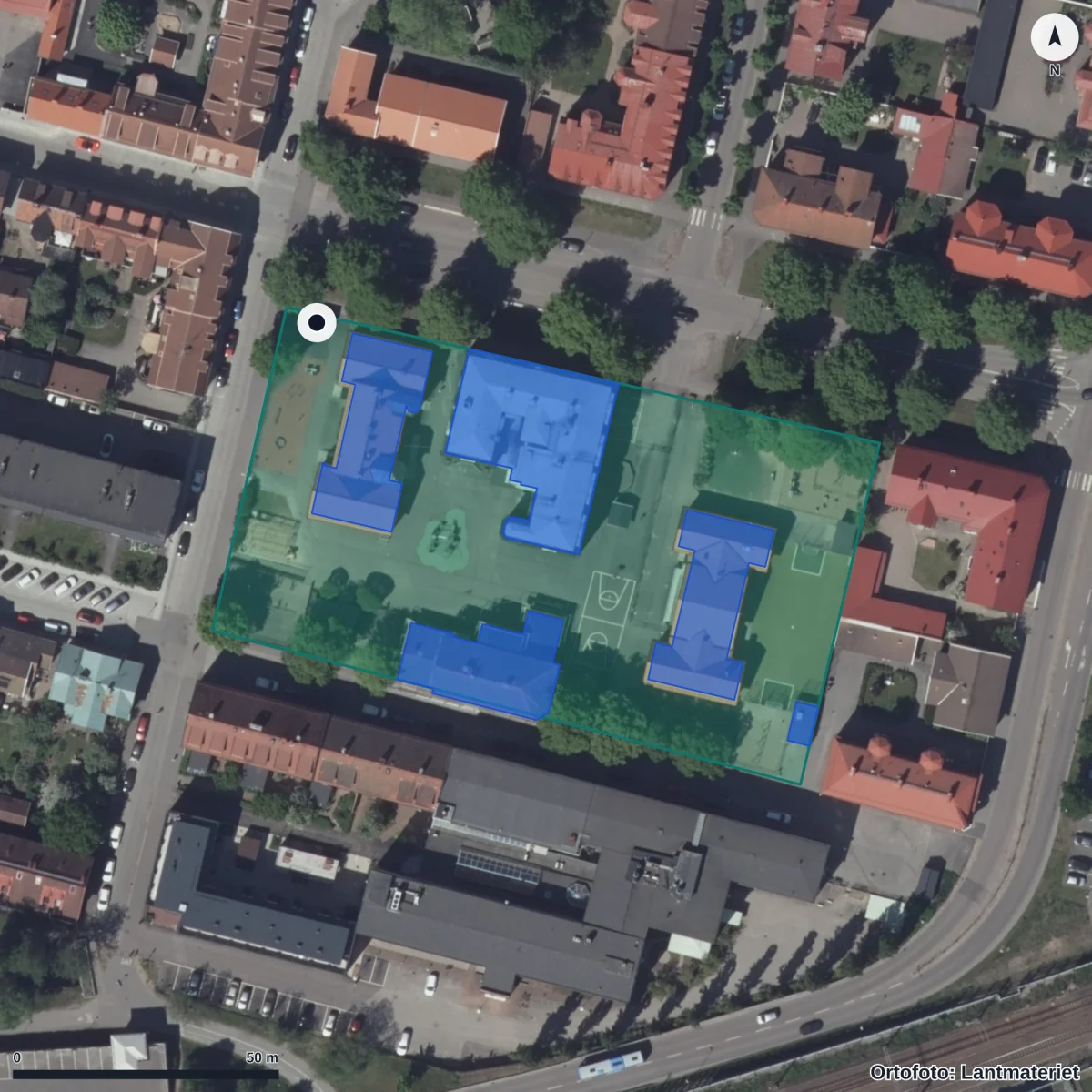 Flygbild över Lendahls Förskola, ortofoto från Lantmäteriet