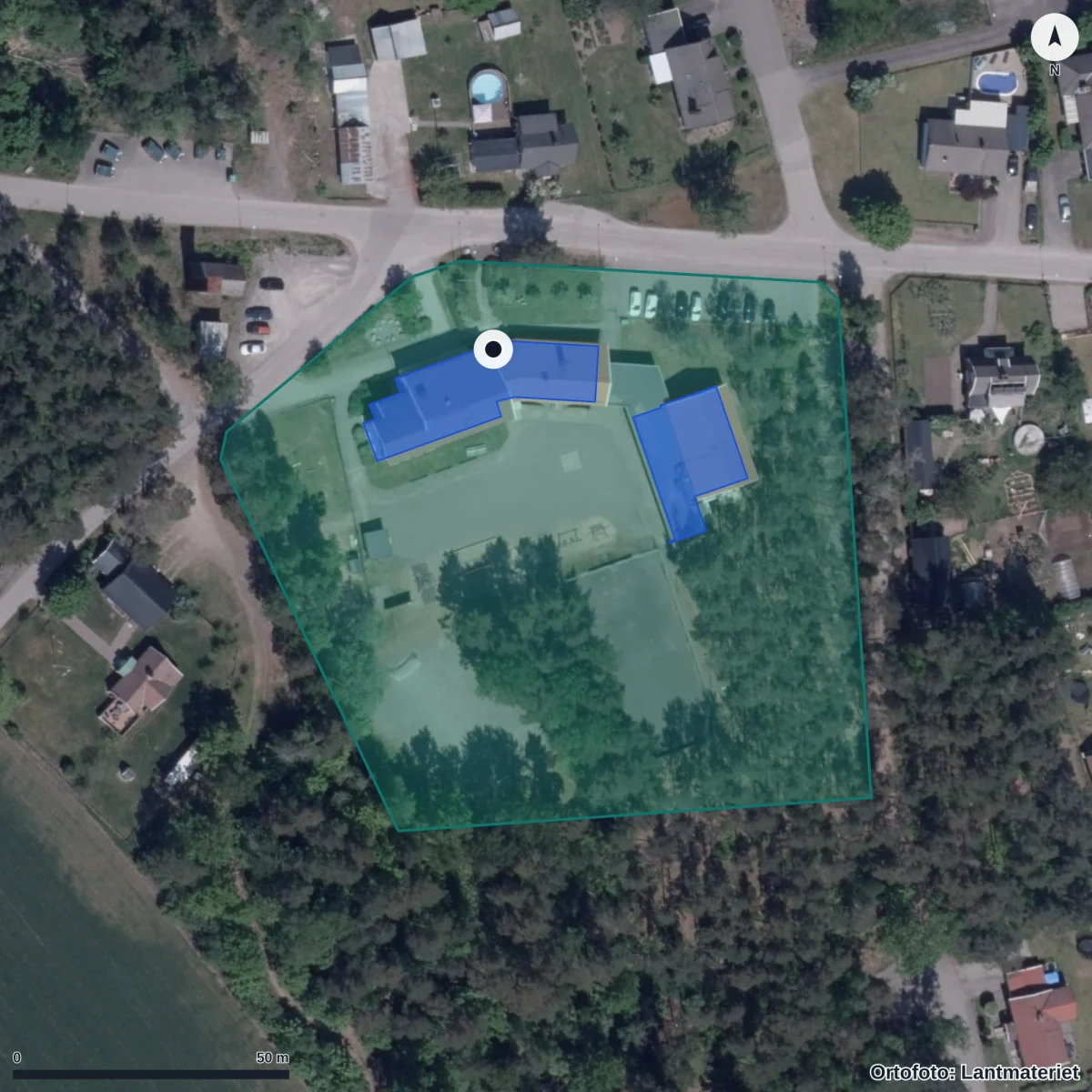 Aerial view of Kristvallabrunns Förskola, orthophoto from Lantmäteriet