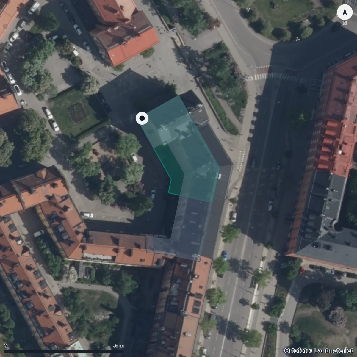 Flygbild över Förskolan Vårsol, ortofoto från Lantmäteriet
