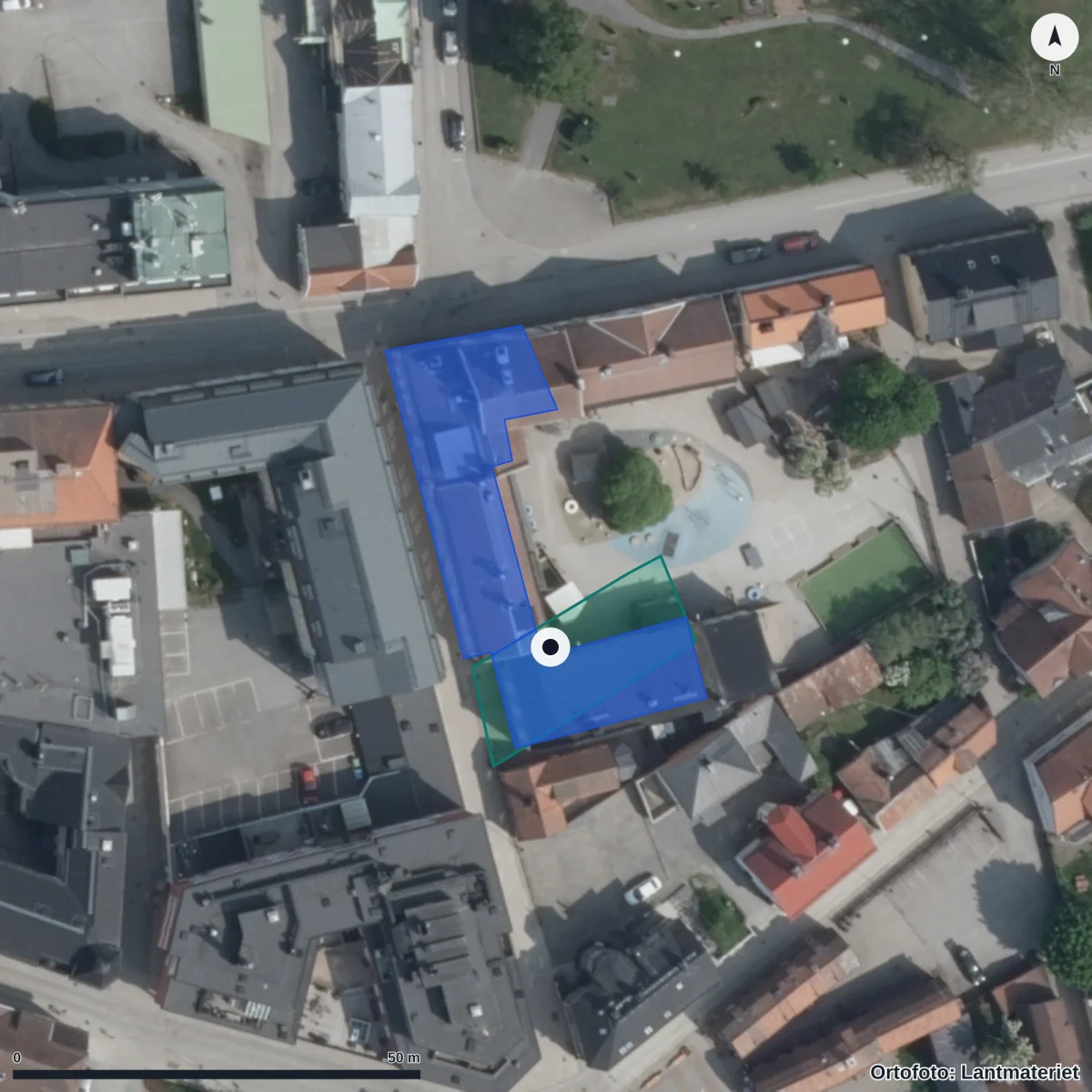 Aerial view of Freinetförskolan Hugin, orthophoto from Lantmäteriet