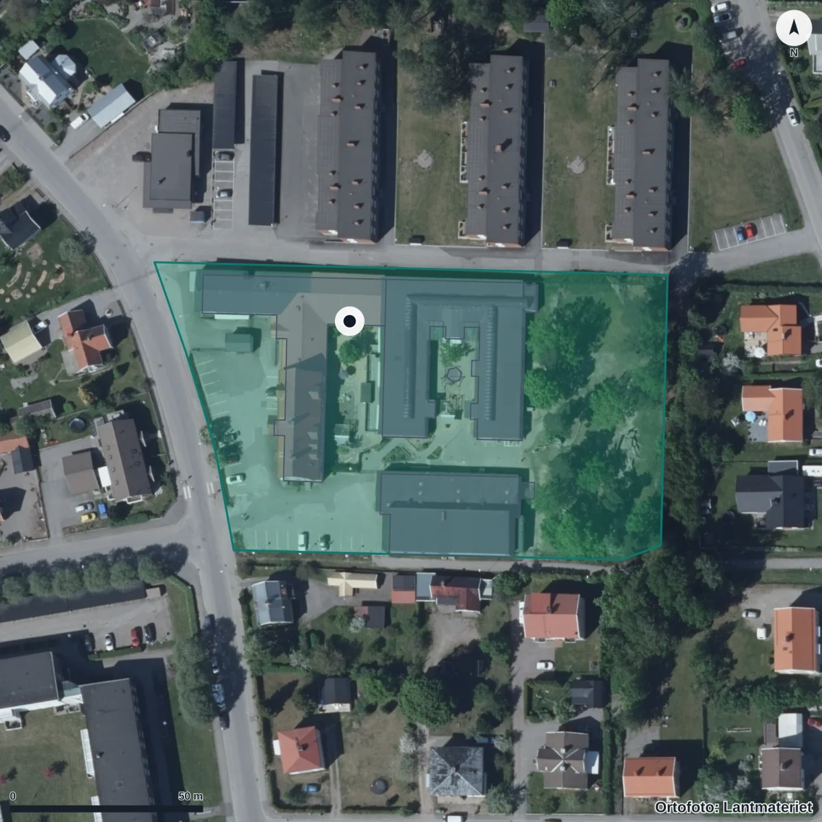 Aerial view of Österåsen Förskola, orthophoto from Lantmäteriet