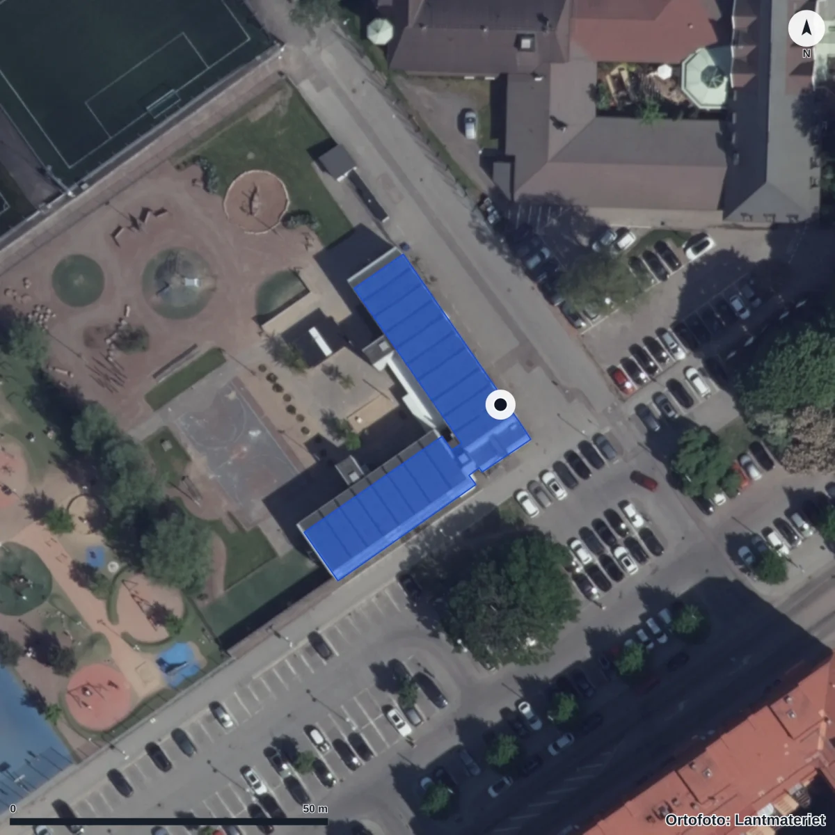 Flygbild över Engelbrektsgatan 34 E Förskola, ortofoto från Lantmäteriet