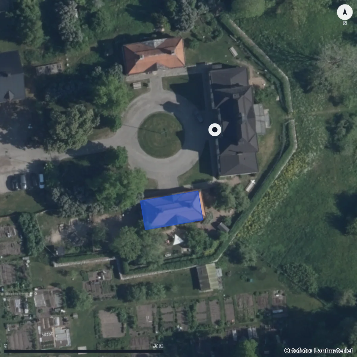 Flygbild över Säby Waldorfförskola Stiftelse, ortofoto från Lantmäteriet