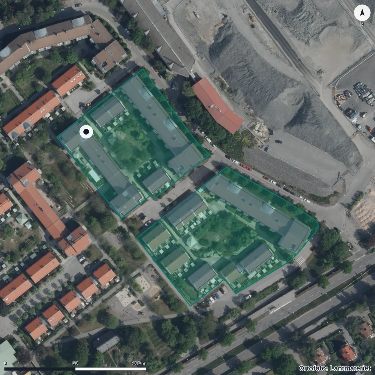 Flygbild över Förskolan Linden, Föräldrakooperativet, ortofoto från Lantmäteriet
