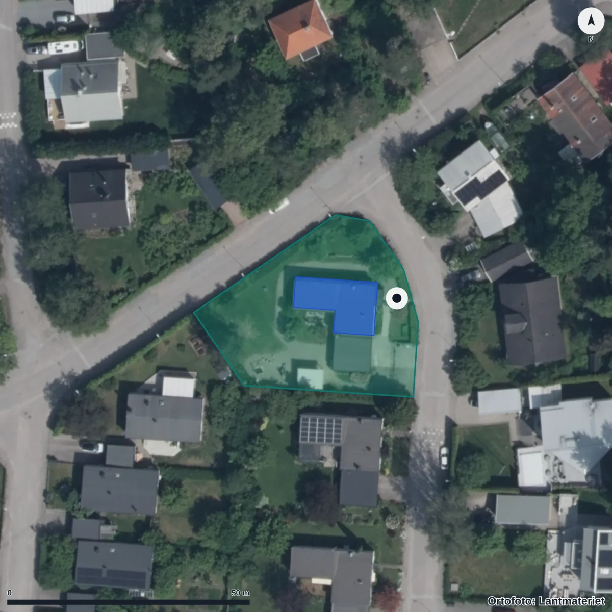 Flygbild över Videungens Förskola, ortofoto från Lantmäteriet
