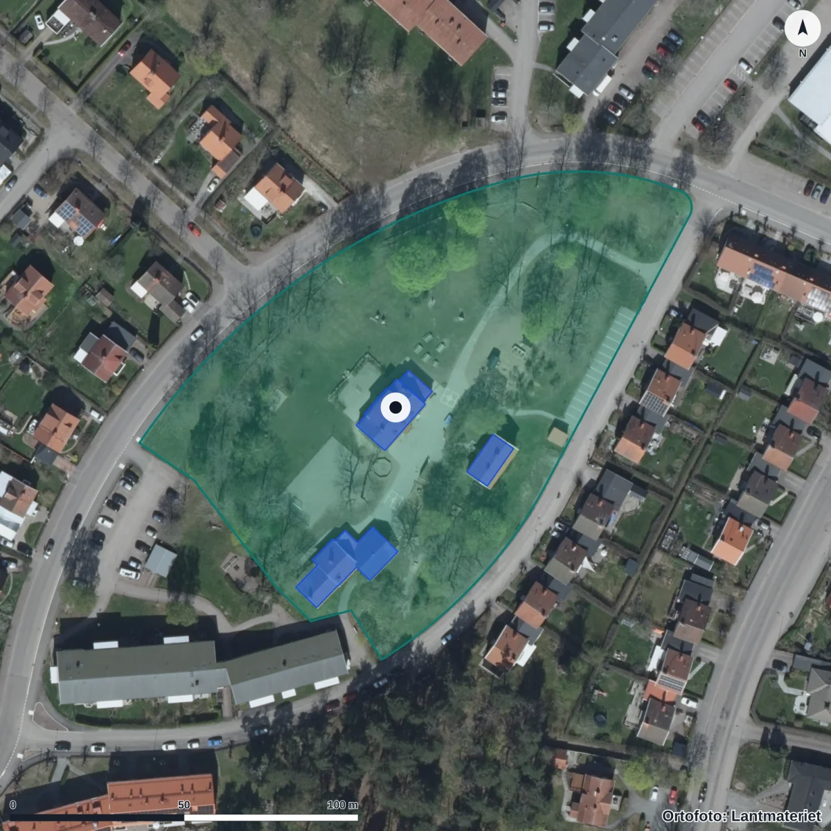 Aerial view of Stellatus Förskola, orthophoto from Lantmäteriet