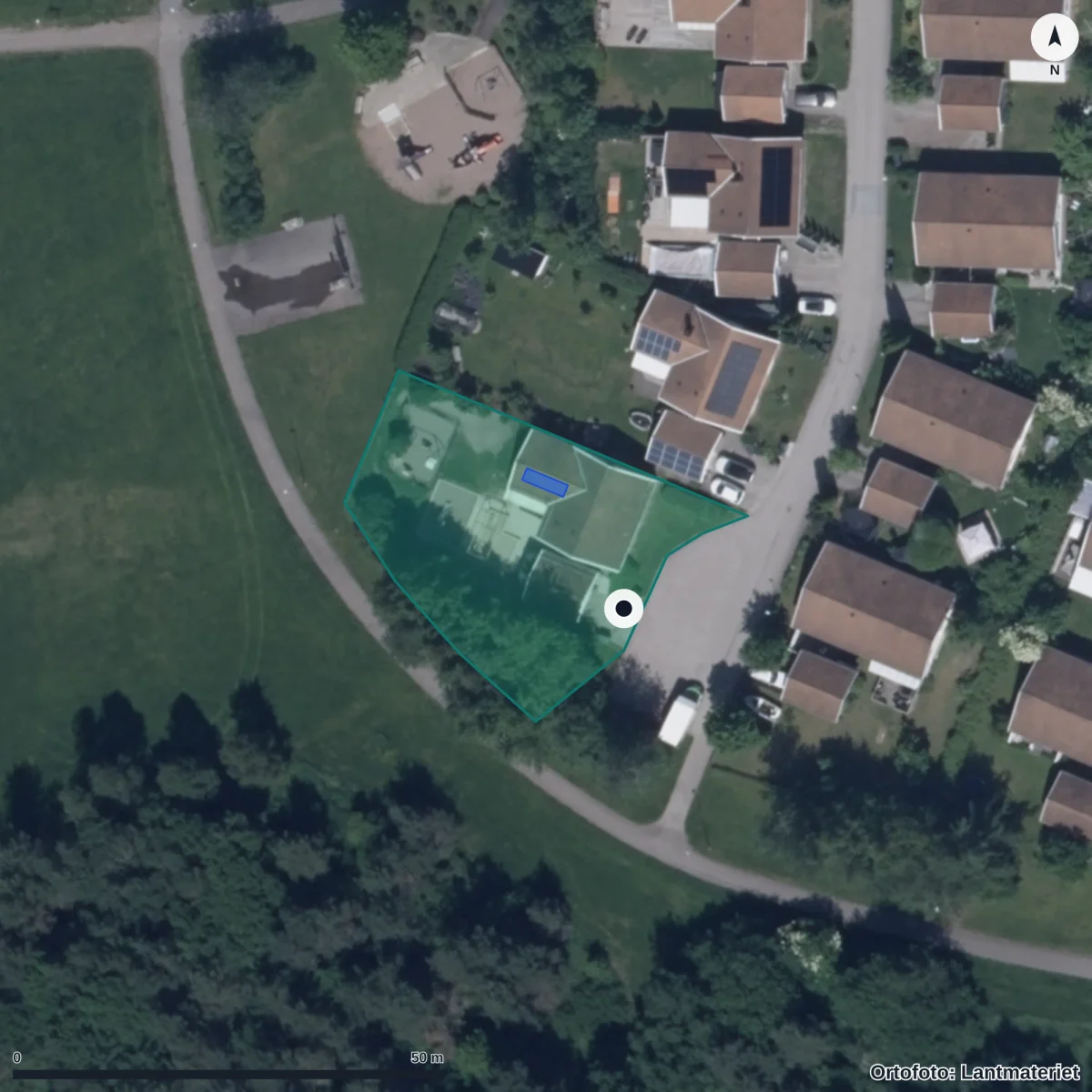 Flygbild över Lilltuna Naturförskola ,lica Förskolor,, ortofoto från Lantmäteriet
