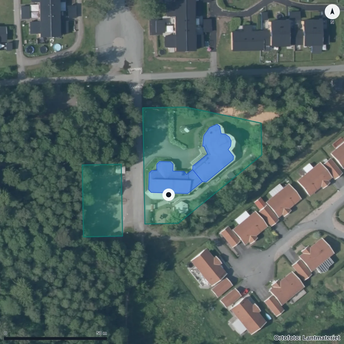 Flygbild över Mariagårdens Förskola, ortofoto från Lantmäteriet
