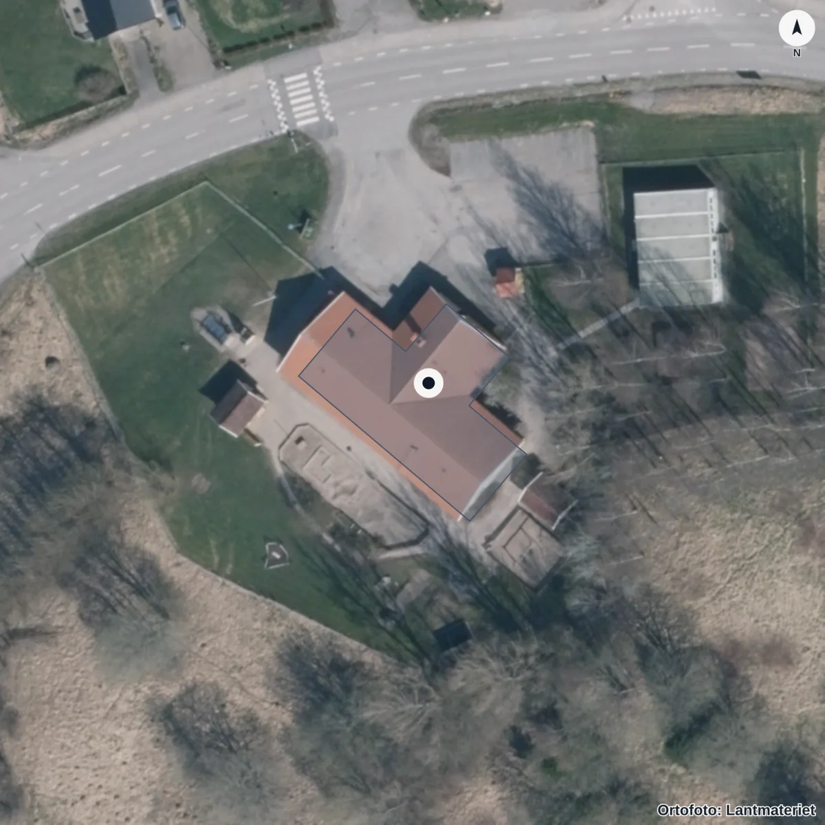 Flygbild över Ödeborgs Förskola, ortofoto från Lantmäteriet