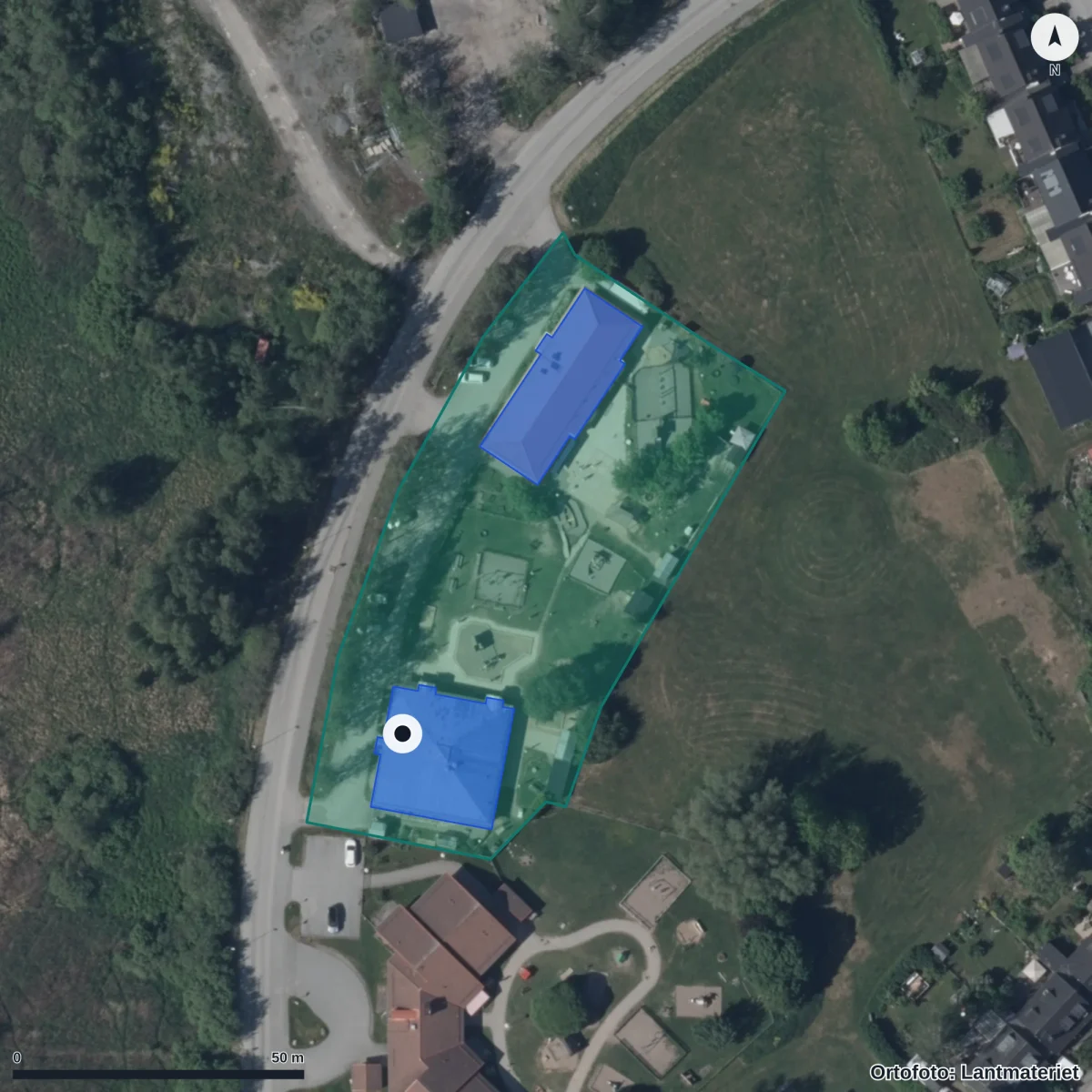 Aerial view of Octopus Montessoriförskola, orthophoto from Lantmäteriet