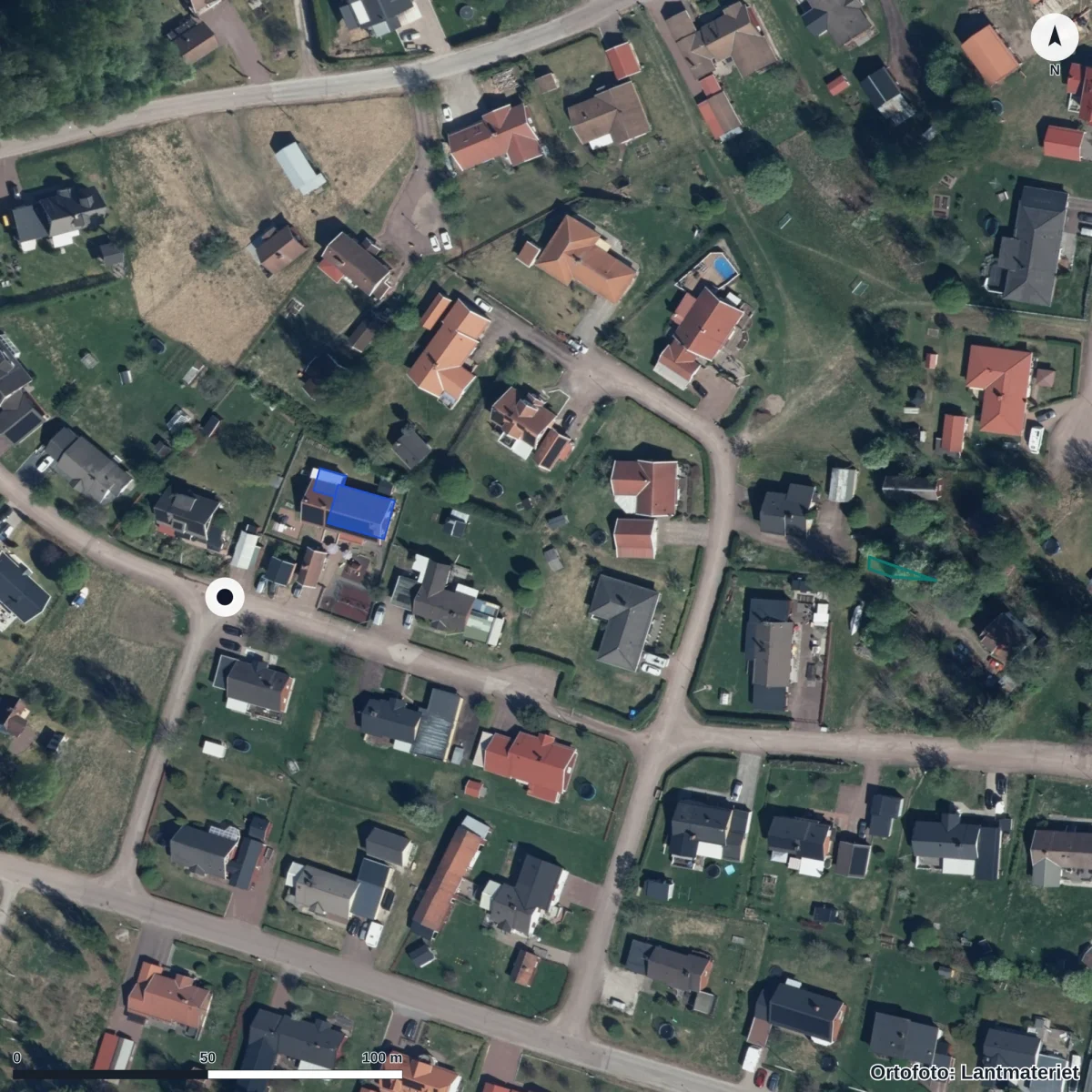 Flygbild över Solgungan Förskola, ortofoto från Lantmäteriet