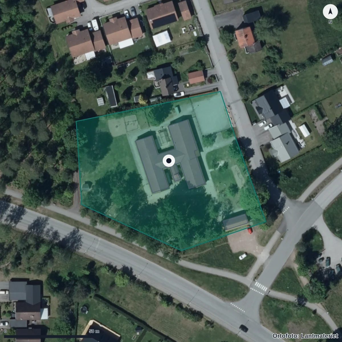 Flygbild över Stenshults Förskola, ortofoto från Lantmäteriet