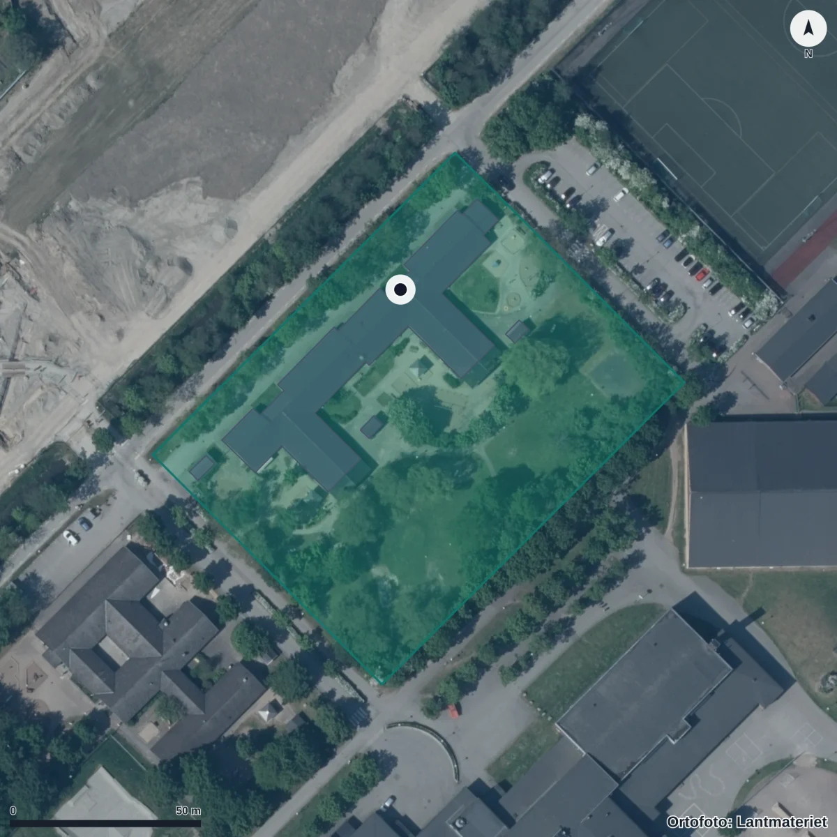 Flygbild över Dalslunds Förskola, ortofoto från Lantmäteriet