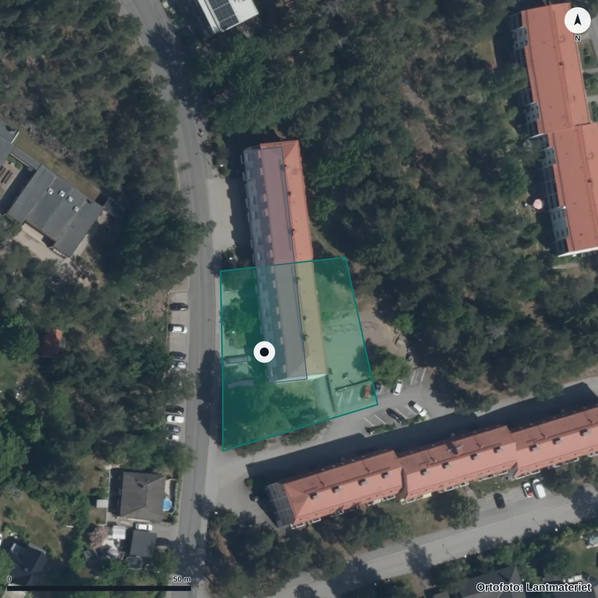 Flygbild över Förskolan Fröet, ortofoto från Lantmäteriet