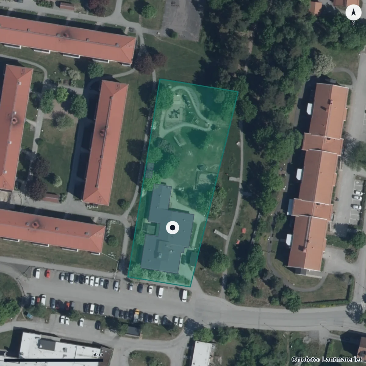 Aerial view of Junibacken, orthophoto from Lantmäteriet