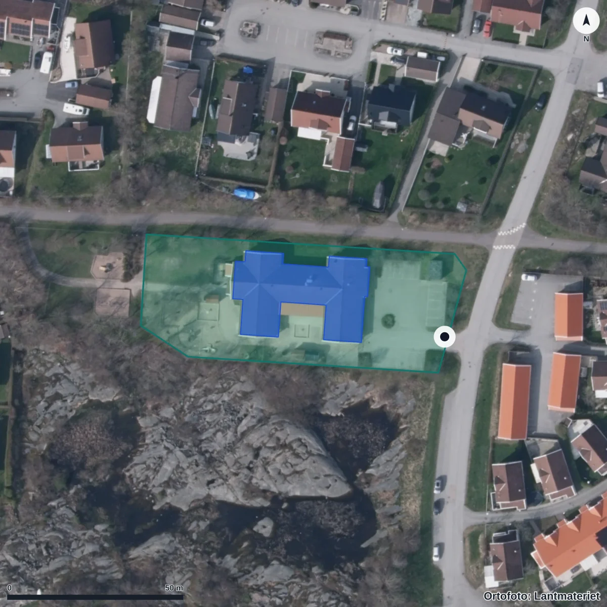 Aerial view of Trötens Förskola, orthophoto from Lantmäteriet