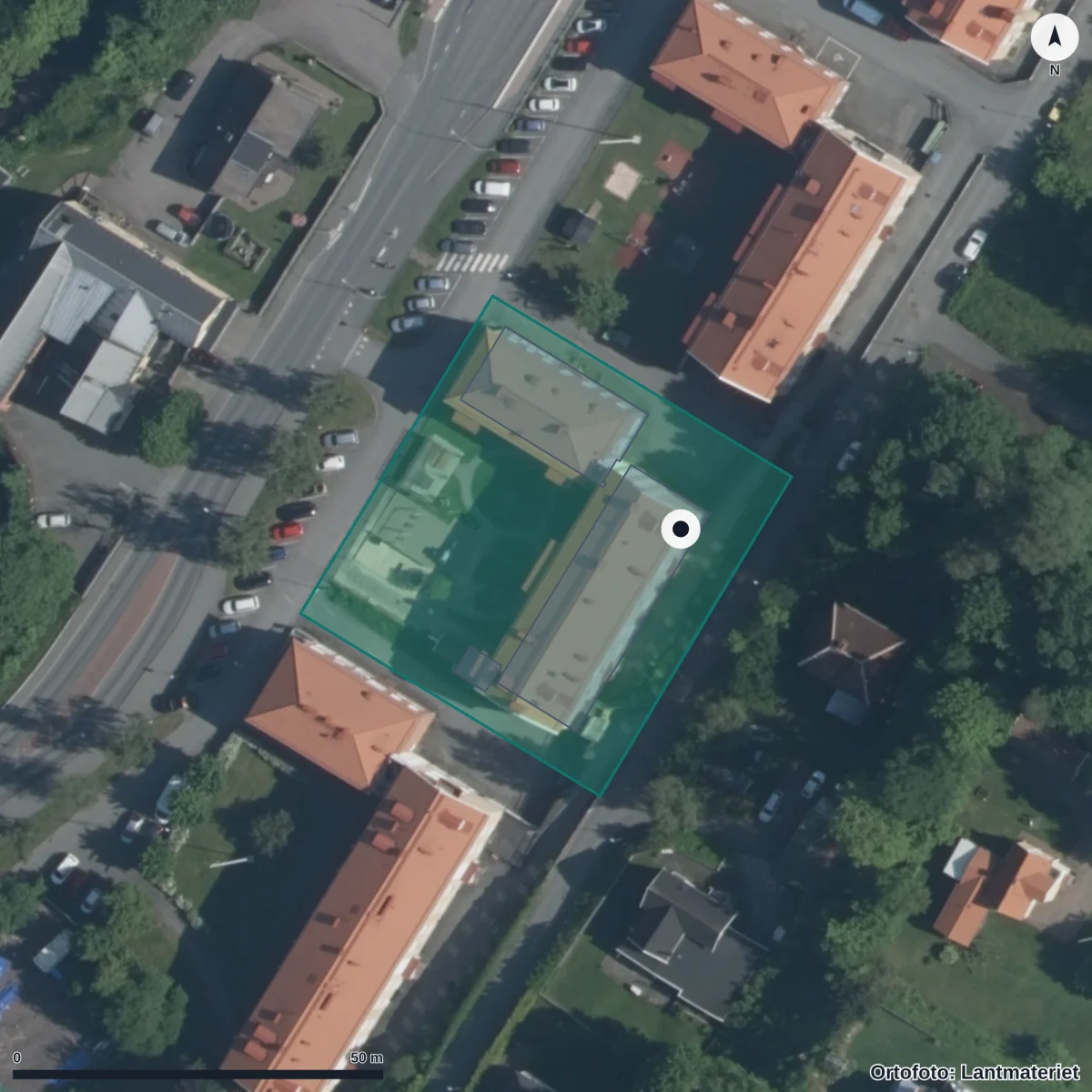 Flygbild över T-lisa Förskola AB, ortofoto från Lantmäteriet