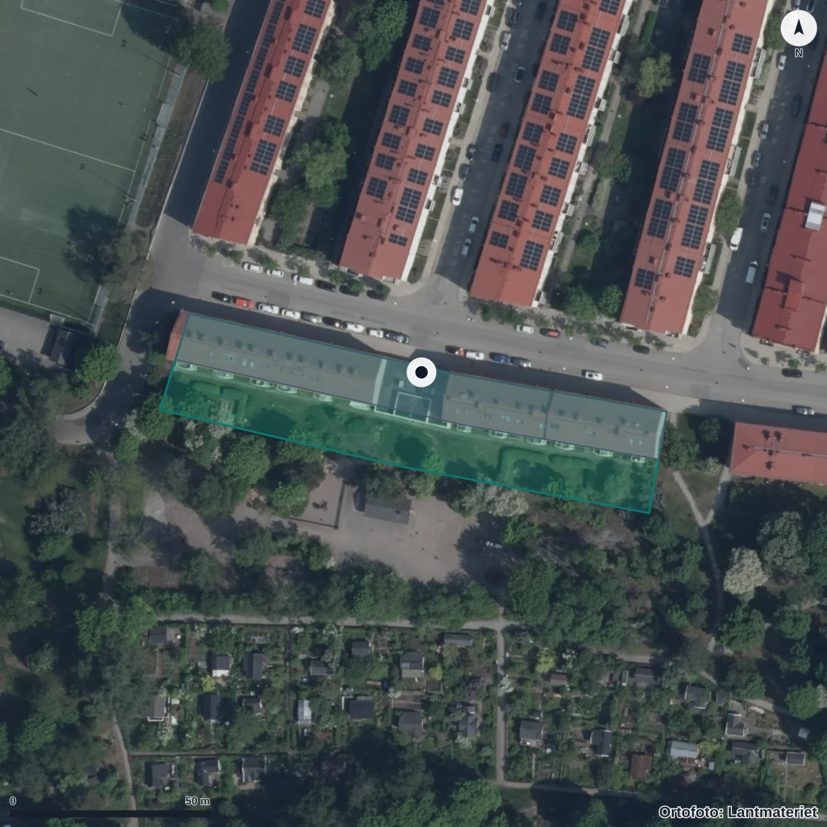 Aerial view of Förskolan Mikaela Waldorfbarnstuga, Eriksdalsgatan, orthophoto from Lantmäteriet