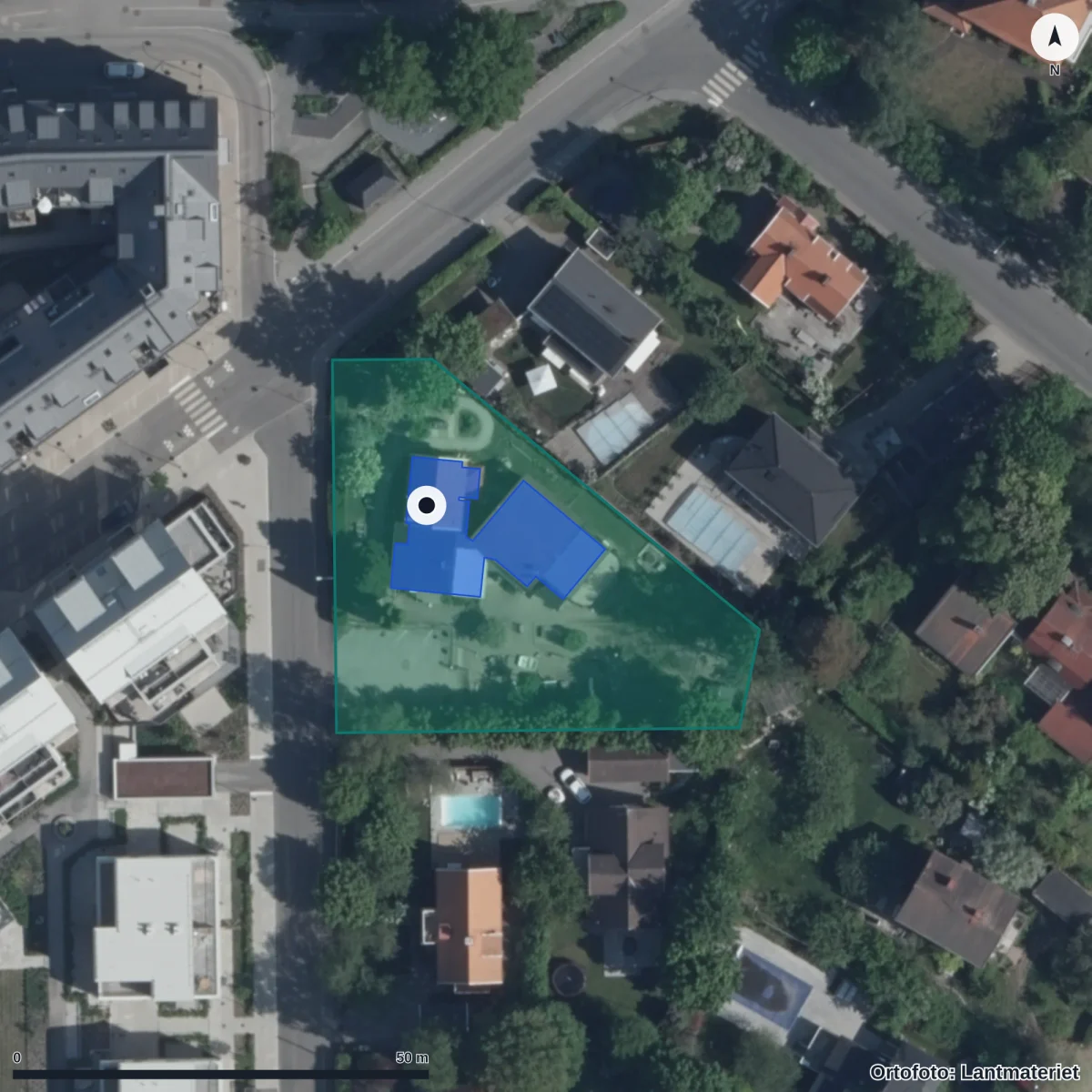 Aerial view of Montessoriförskolan Pärlugglan, orthophoto from Lantmäteriet