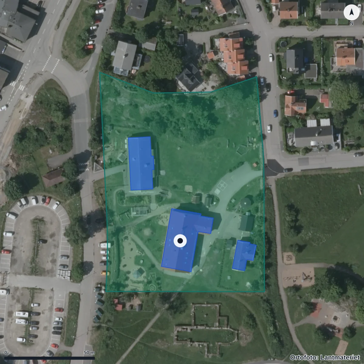 Aerial view of Varbergs Montessoriförskola, orthophoto from Lantmäteriet
