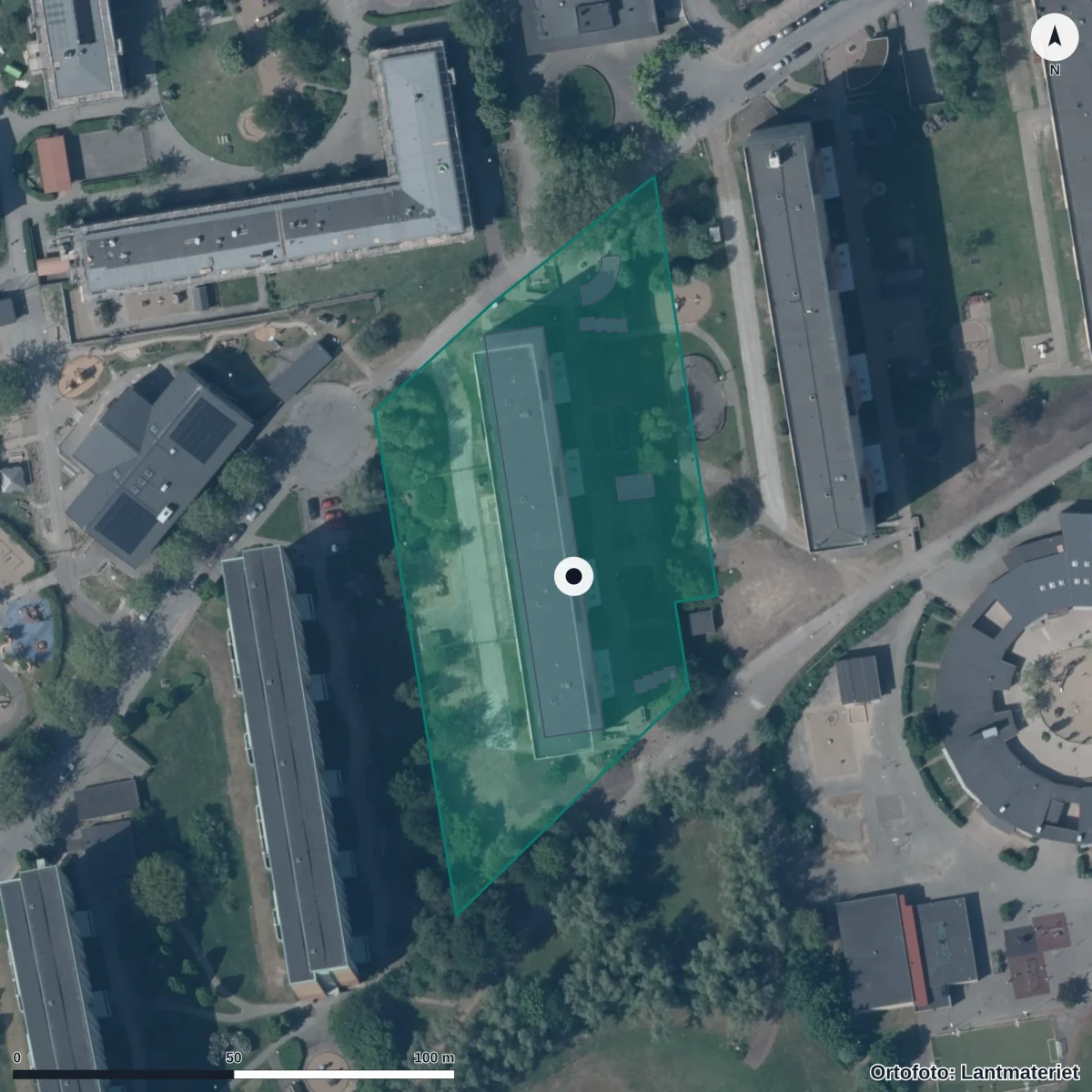Flygbild över Svanetorps Förskola, ortofoto från Lantmäteriet