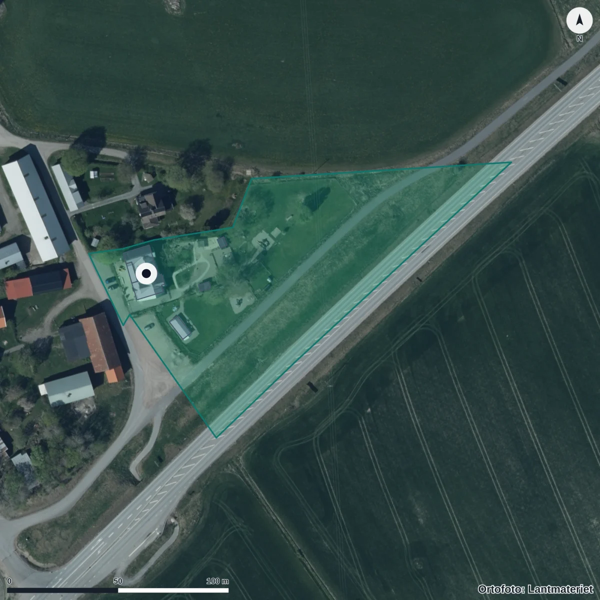 Flygbild över Smulans Förskola, ortofoto från Lantmäteriet